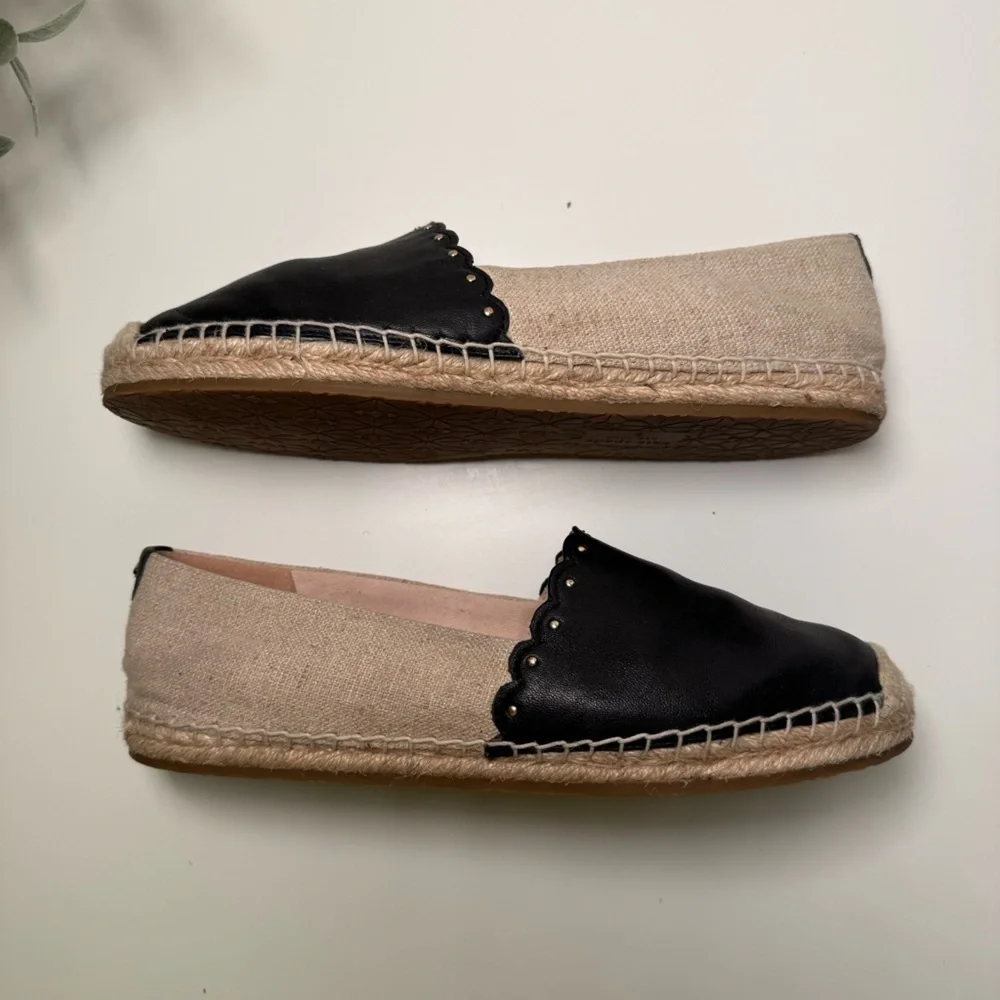 Kate Spade Gardenia Black Leather & Beige Espadrille Flats Size 8 Feminine Boho